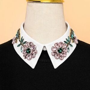 Rhinestone Flower Decor Dickey Collar Elegant For Women White with pink gems